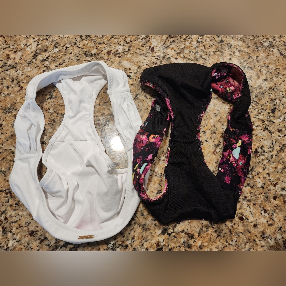Victoria Secret PINK Swim Ruched Side Bottom ×2|White & Black Floral|Size M|NWOT - Picture 8 of 8